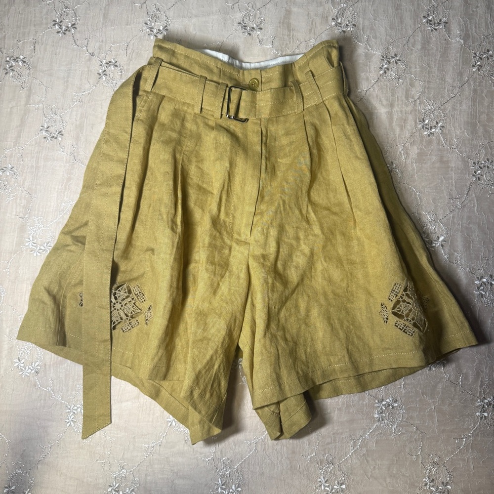 Rebecca Taylor Sample Paperbag Linen Shorts with Belt – Size 2